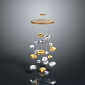Modern Decorative Chandelier With Wooden Top And Hanging Gold Silver Orbs
