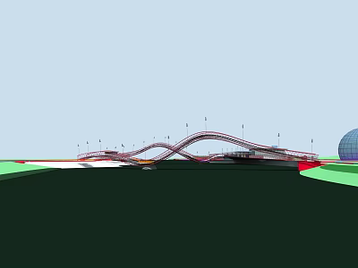 Modern Curved Landscape Bridge Design With Park Green Space And Lighting Elements 3d model