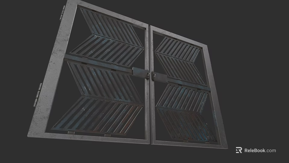 Sturdy Industrial Style Metal Double Door Gate With Chevron Striped Geometric Design 3d model 