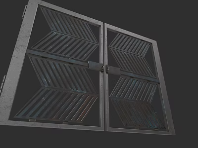 Sturdy Industrial Style Metal Double Door Gate With Chevron Striped Geometric Design 3d model