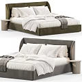 Modern Stylish Upholstered Double Bed With Cozy Bedding And Integrated Side Nightstand For Bedroom Decoration