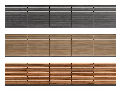 Slatted Fencing Panels In Gray Light Brown And Dark Brown Colors For Outdoor Decoration 3d model
