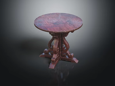 Vintage Round Wooden Side Table With Intricate Carved Base And Classic Design 3d model