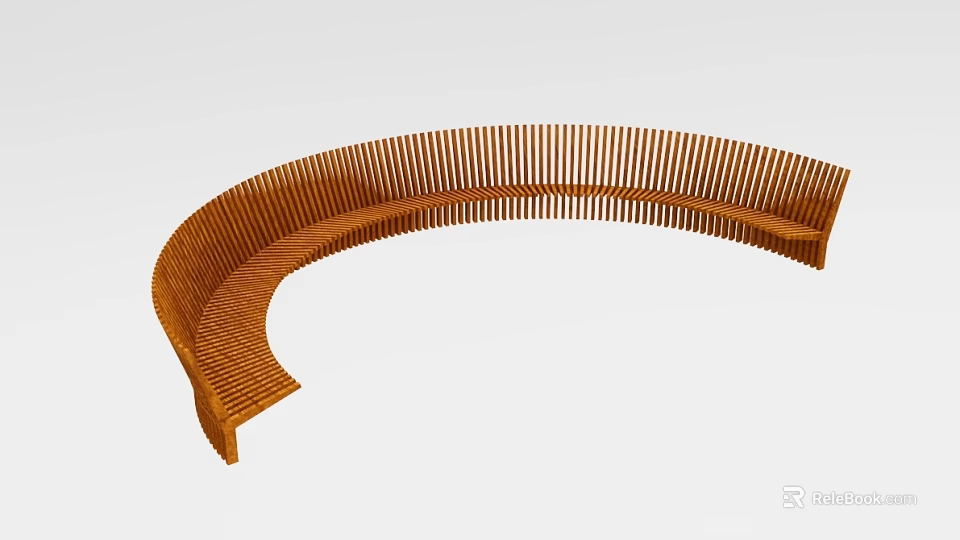 Curved Wooden Slatted Outdoor Chair With Modern Design For Garden Patio Seating 3d model 