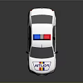 White Police Car With Red And Blue Emergency Lights POLICE Logo And Stripes