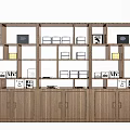 Modern Wooden Bookcase With Open Shelves And Decorative Photo Frames