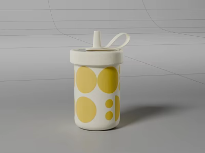 Stylish Cup With White Base Yellow Polka Dot Pattern White Lid And Handle 3d model