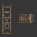 Vintage Wooden Ladders Open And Folded Isolated On White Background With Distressed Look