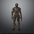 Full Body Medieval Knight Armor With Ornate Metallic Design And Golden Accents