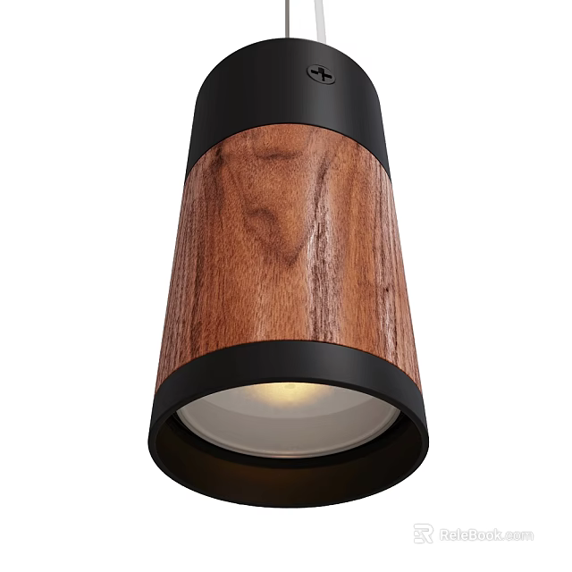 Modern Wooden Cylinder Ceiling Light With Black Frame And Warm Glow 3d model 