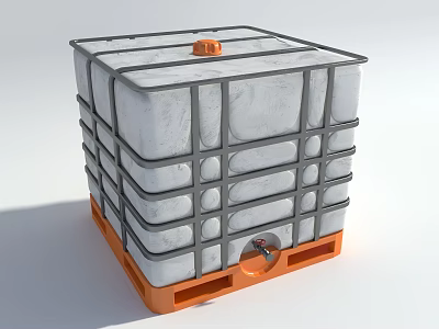 Industrial Equipment Large Gray Container With Orange Base And Pallet Structure For Industrial Storage 3d model