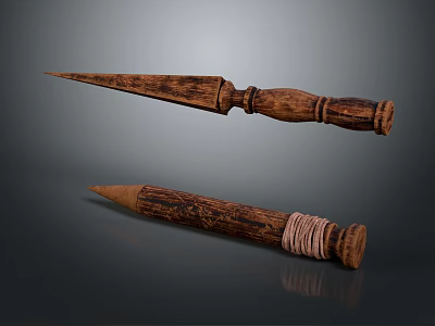 Handcrafted Wooden Spiked Weapon With Carved Handle And Wrapped Rope 3d model