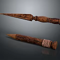 Handcrafted Wooden Spiked Weapon With Carved Handle And Wrapped Rope