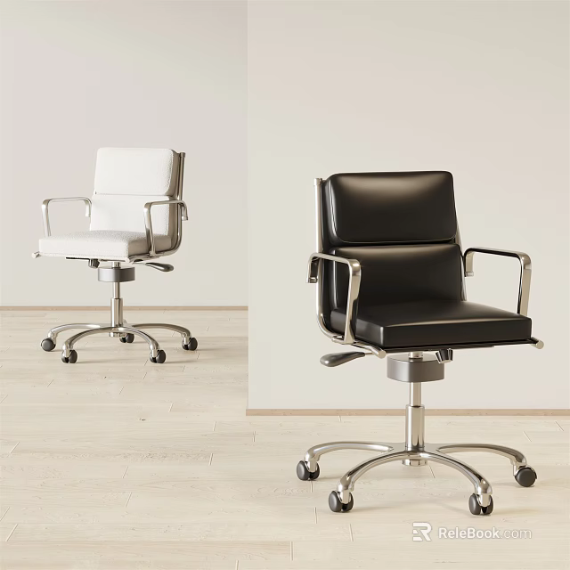 Modern Office Chair in White and Black with Metal Frame and Swivel Wheels 3d model 