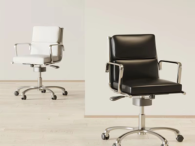 Modern Office Chair in White and Black with Metal Frame and Swivel Wheels 3d model