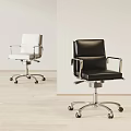 Modern Office Chair in White and Black with Metal Frame and Swivel Wheels