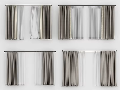 Modern Layered Curtains With Gray Fabric And Sheer Panels Design 3d model