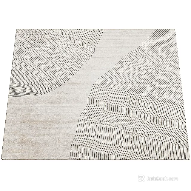 Modern Square Rug with Abstract Wave Lines on Light Beige Background 3d model 