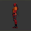 Man in Orange Hoodie with Two Swords on Back Wearing Black Gear Gloves and Boots