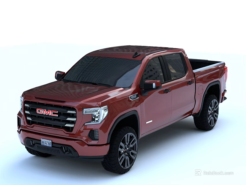 Red GMC Pickup Truck With Four Door Design And Black Wheels 3d model 