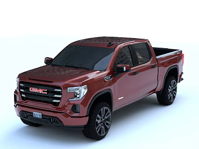 Red GMC Pickup Truck With Four Door Design And Black Wheels 3d model