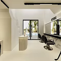 Contemporary Hair Beauty Salon Open White Interior With Mirrors Styling Chairs Staircase And Decorative Paintings