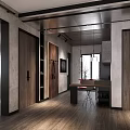 Modern Living Dining Room Interior With Brown Sofa Coffee Table Fireplace And Floor To Ceiling Windows