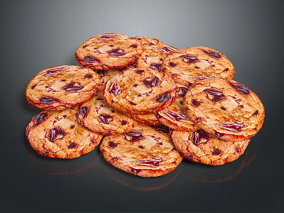 Stacked Fresh Chocolate Chip Cookies With Melty Chocolate Chunks And Golden Brown Edges 3d model