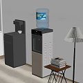 Modern Kitchen Appliances Featuring Gray Cabinet And Silver Water Dispenser With Bottled Water