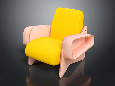 Modern Single Sofa with Yellow Cushion Backrest and Pink Armrest Frame in Contemporary Design 3d model