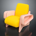 Modern Single Sofa with Yellow Cushion Backrest and Pink Armrest Frame in Contemporary Design