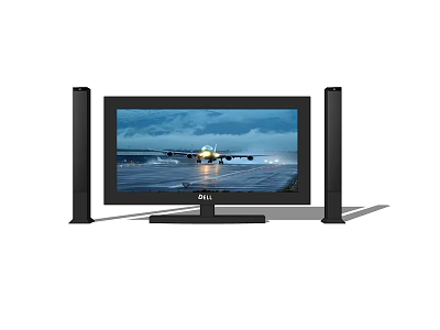 Modern Television With Black Speakers Displaying Airplane On Runway Screen 3d model