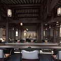Traditional Chinese Interior Design With Wooden Beams Hanging Lanterns Classic Tables Chairs and Decorative Elements