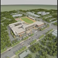 Aerial Planning Of Modern Campus With Academic Buildings Sports Field Roads And Green Landscaping