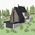 Modern Detached Villa With Sloped Roof And Large Windows On Wooded Hillside