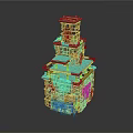 Ancient Multi Layered Building Structure With Green Plants And Wooden Details