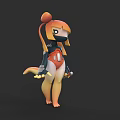 Game Movie Character Cartoon Style With Orange Hair Bun Black Mask Mechanical Arms And Tail