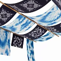 Blue And White Tie Dye Fabrics With Embroidered Patterns Hanging Decoratively 3d model