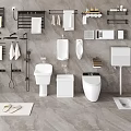 Modern Bathroom Fixture Set With Toilet Sink Shower System Towel Racks Shelves And Floor Drain