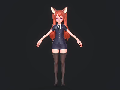 Game and Movie Character With Red Hair Fox Ears Dark Blue Uniform Knee High Socks 3d model