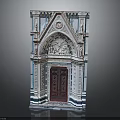 Classic Architectural Design Featuring Ornate Arched Doorway And Wooden Door With Colorful Decorations