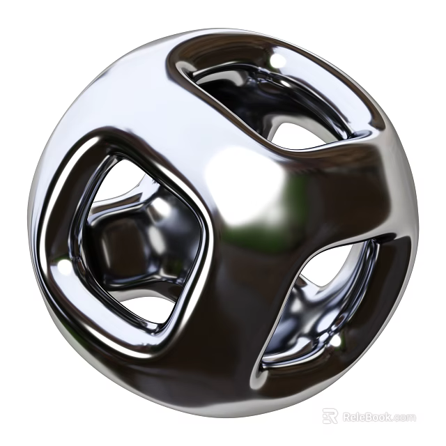 Silver Metallic Decorative Ornament Set With Hollow Out Spherical Shape And Smooth Shiny Surface 3d model 
