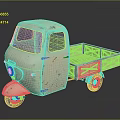 Vintage Three Wheeled Motorcycle With Rustic Light Colored Body And Flatbed Cargo Bed