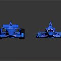 Two Shiny Streamlined Race Cars With Blue Purple Exterior Displayed Side By Side