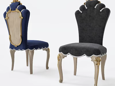 Elegant Accent Chairs Blue And Gray Upholstered With Gold Trim Light Wood Curved Legs 3d model