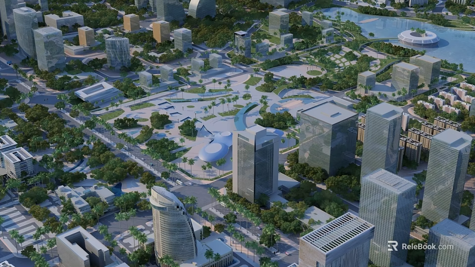 Aerial View Urban Planning With Modern Skyscrapers Green Parks And Plazas 3d model 