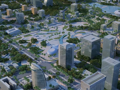 Aerial View Urban Planning With Modern Skyscrapers Green Parks And Plazas 3d model