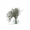 Decorative Ornament Set With Green Bamboo Leaves And Glass Vase Arrangement