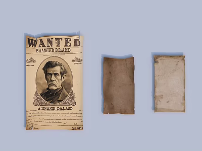Public Bulletin Board Displaying Vintage Wanted Poster And Old Worn Papers 3d model