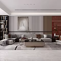 Modern Living Dining Room Interior With Open Layout Sofa Coffee Table And Decorative Artwork 3d model